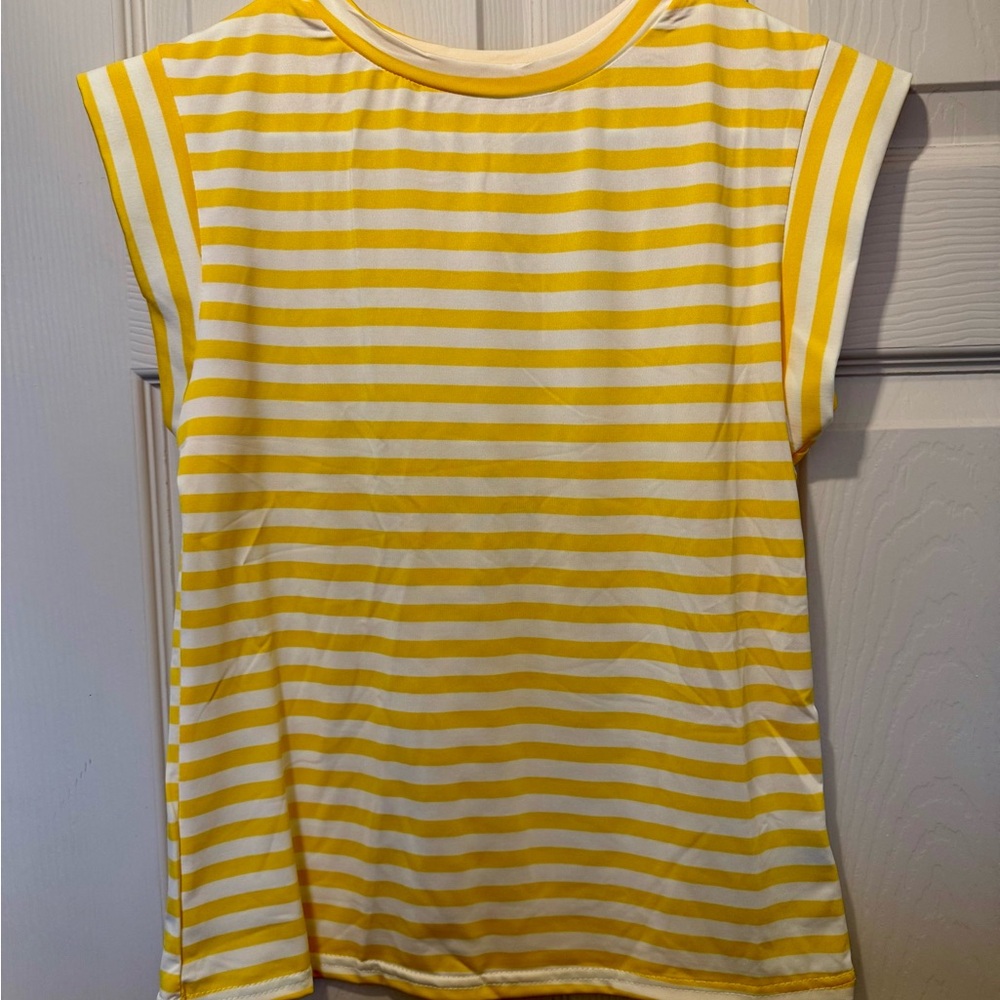 Casual Yellow and White Striped Short Sleeve Top
